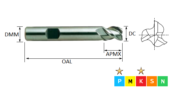 6.0mm 3 Flute Standard 45 Degree Helix K30 Carbide Slot Drill (Flatted Shank)